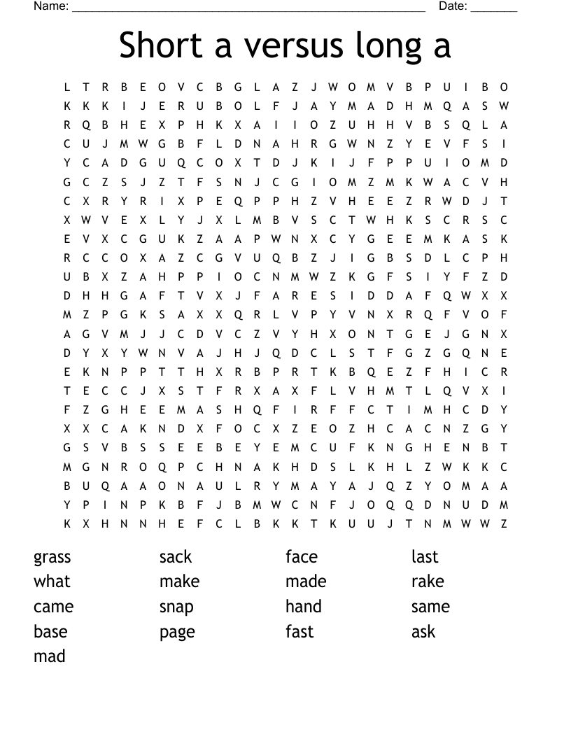 Short a versus long a Word Search