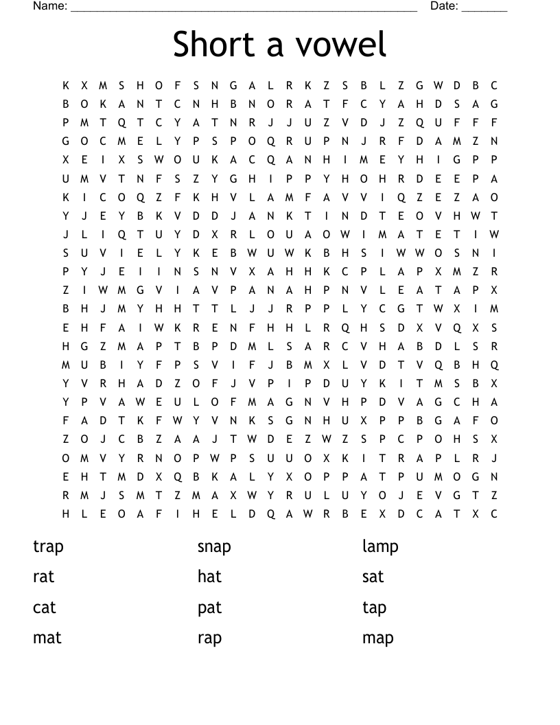 Short a vowel Word Search
