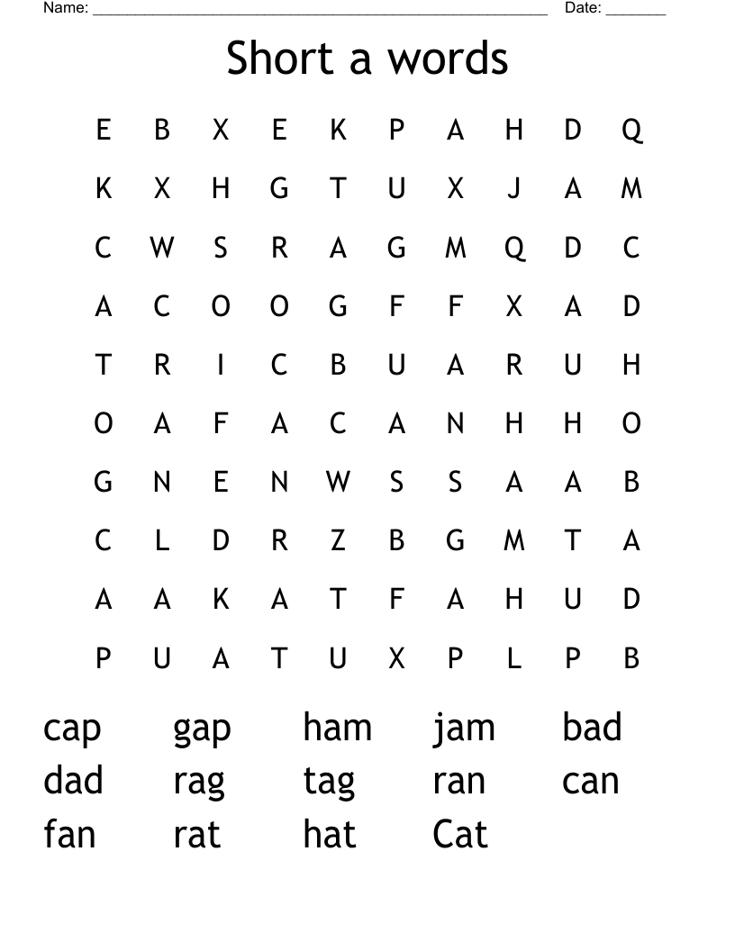 Short a words Word Search