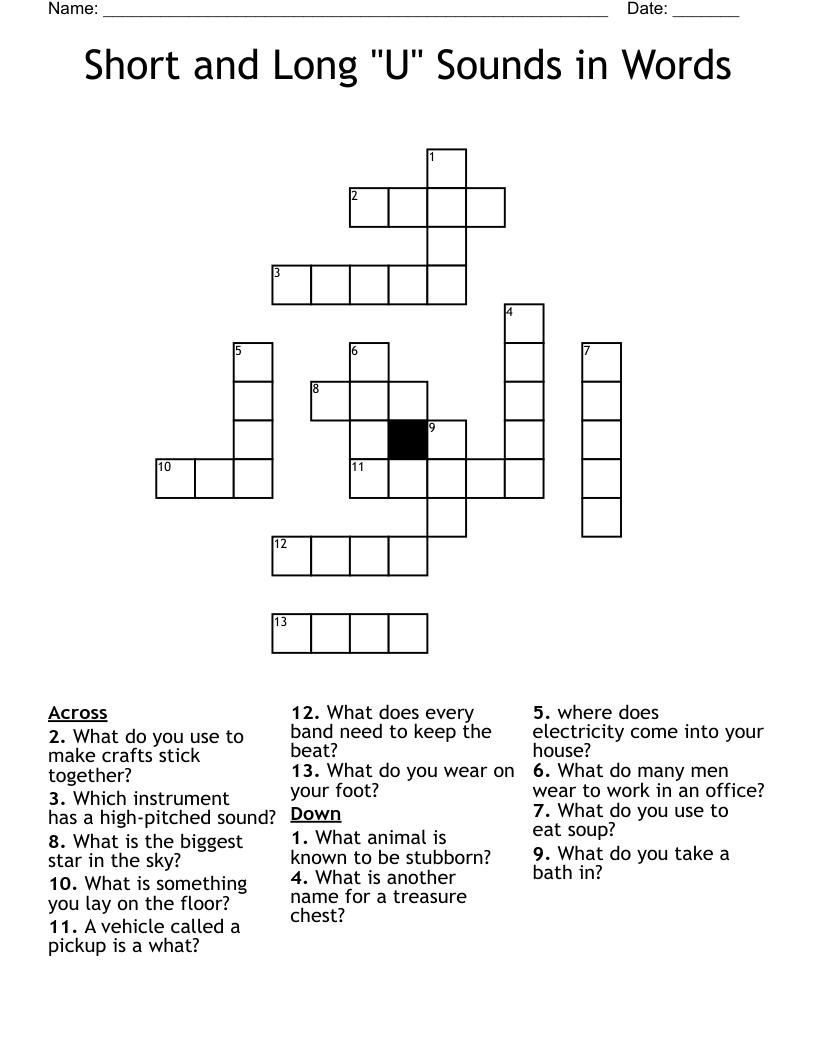 Short and Long "U" Sounds in Words Crossword