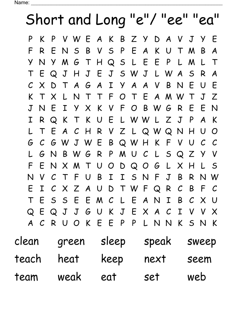 Short and Long "e"/ "ee" "ea" Word Search