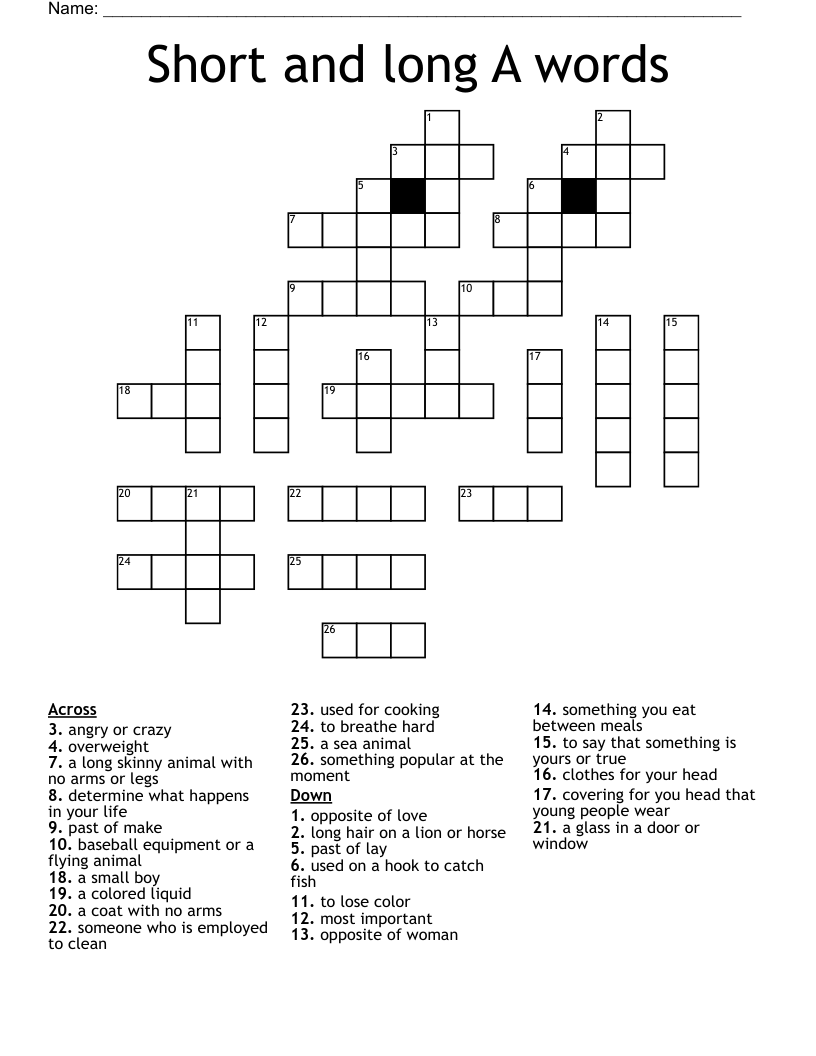 Short and long A words Crossword