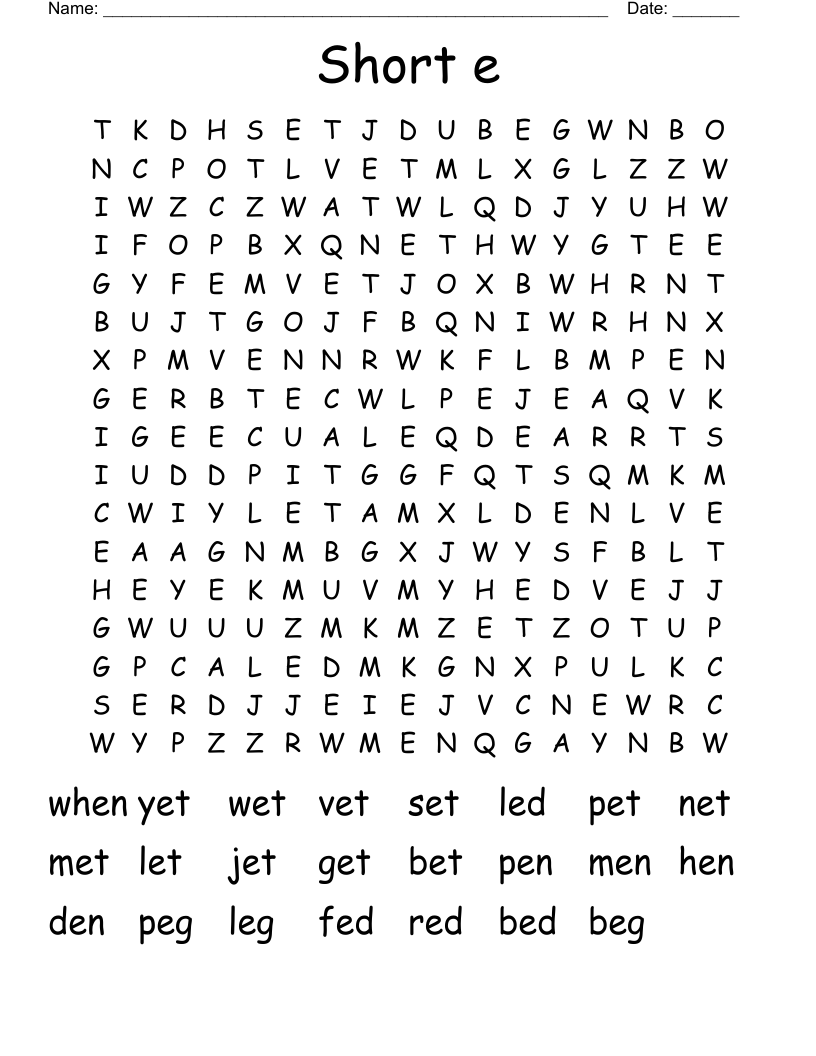 Short e Word Search