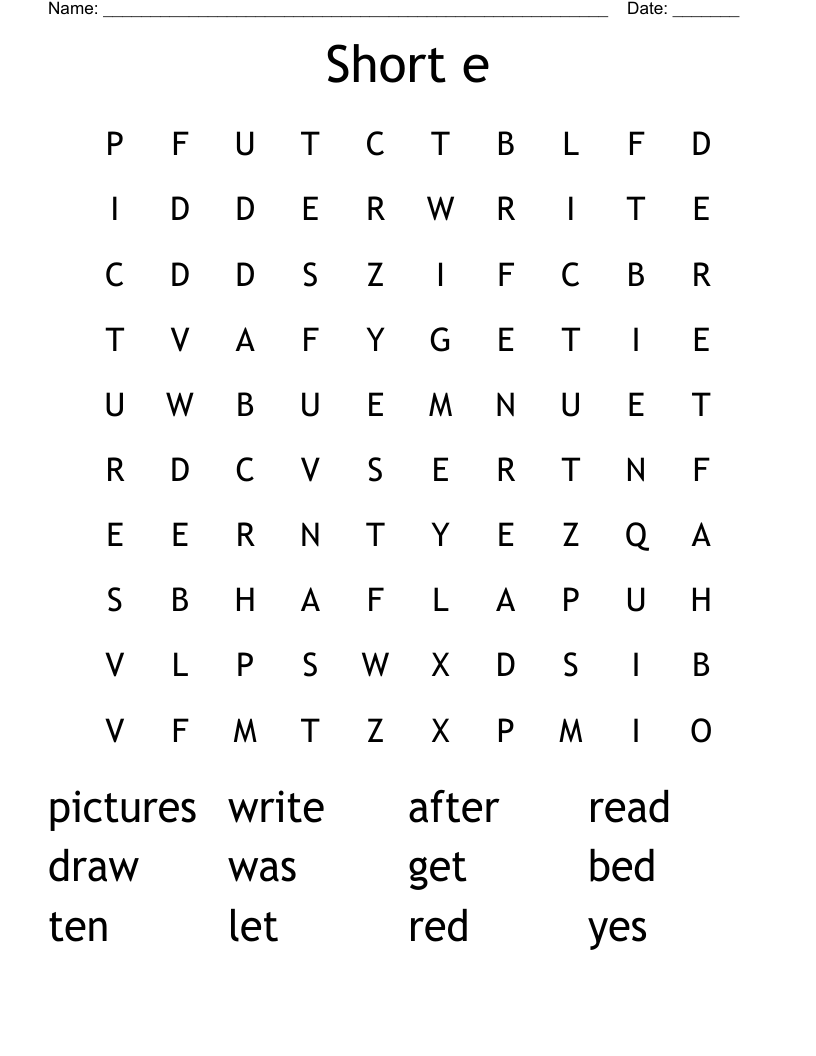 Short e Word Search