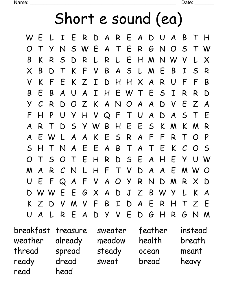 Short e sound (ea) Word Search