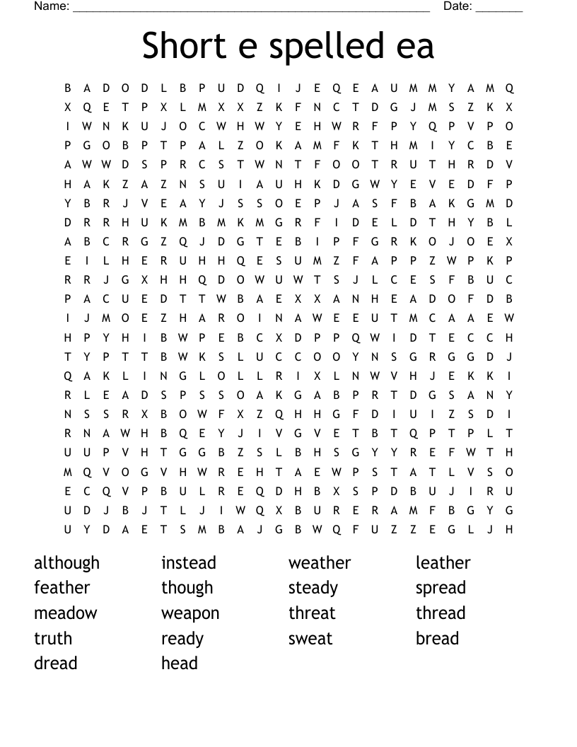 Short e spelled ea Word Search