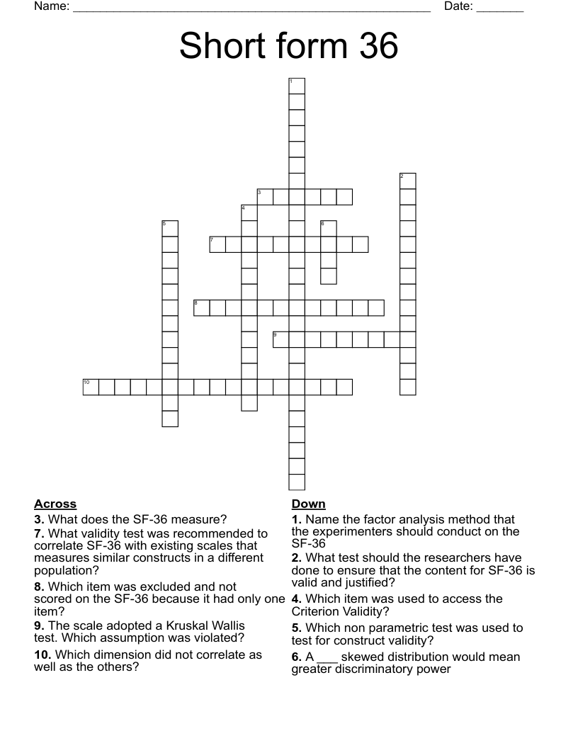 Short form 36 Crossword