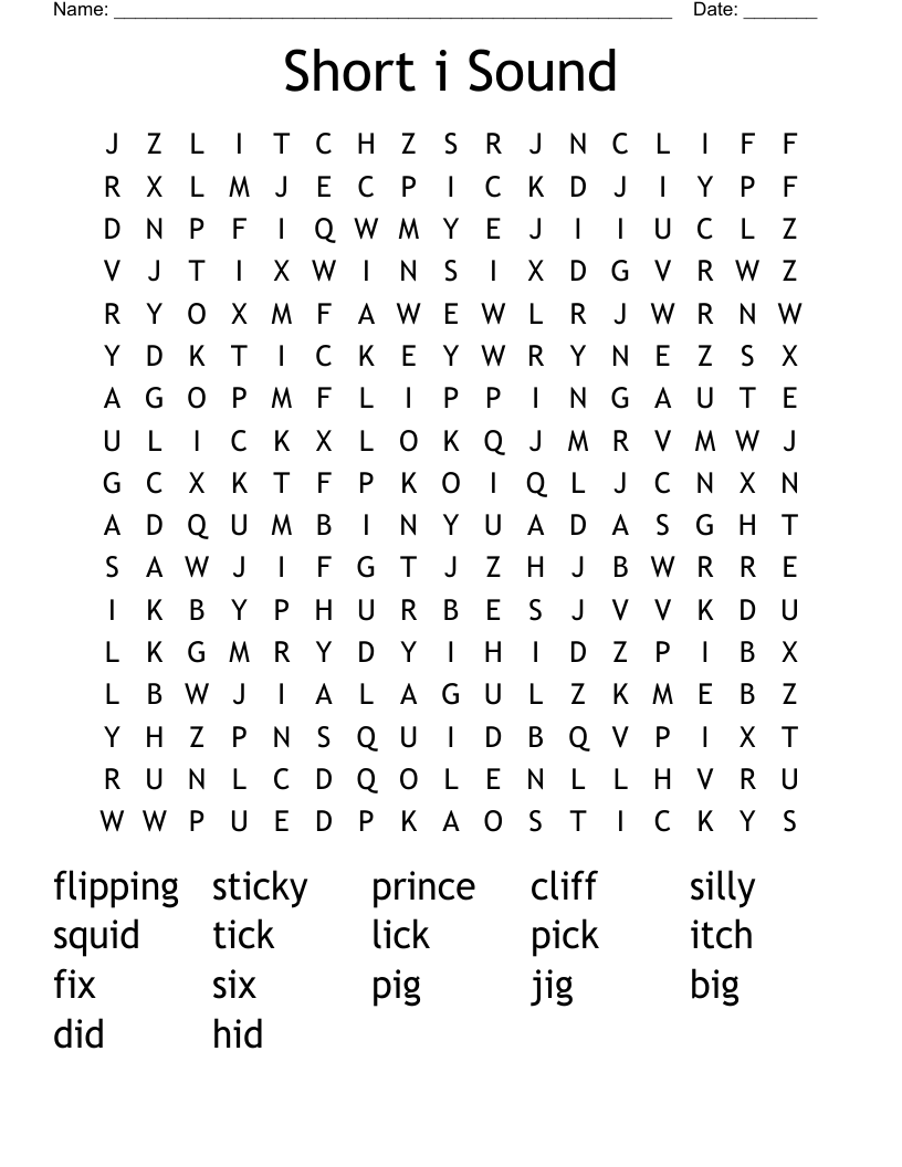 Short i Sound Word Search