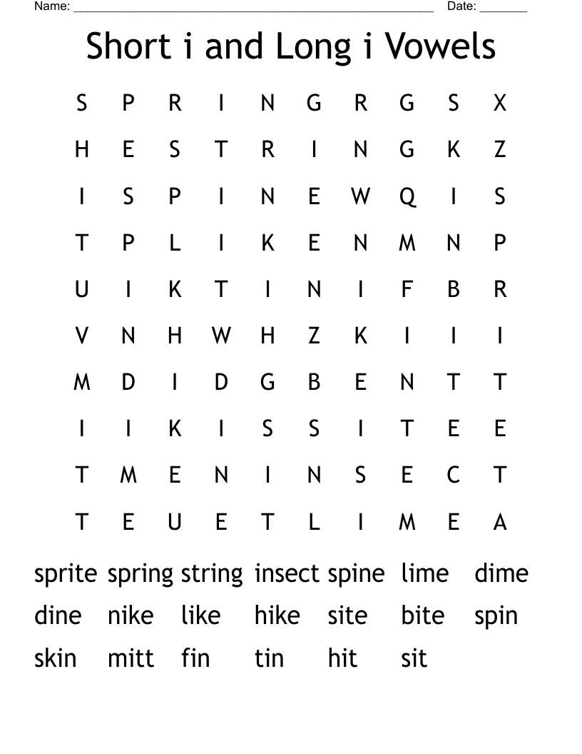 Short i and Long i Vowels Word Search