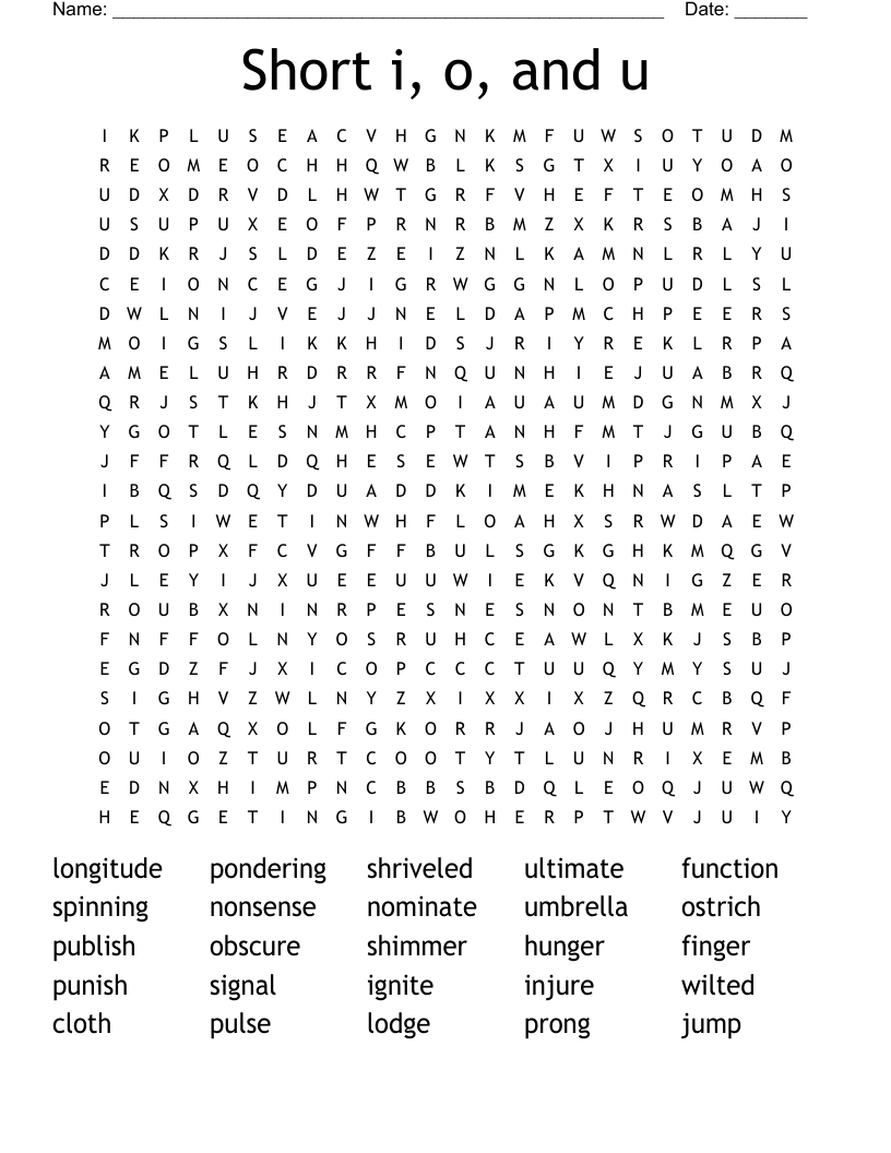 Short i, o, and u Word Search