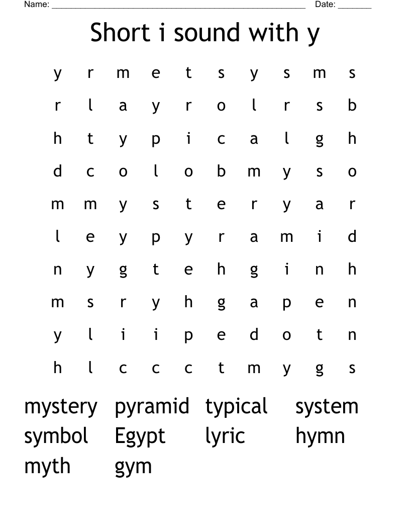 Short i sound with y Word Search