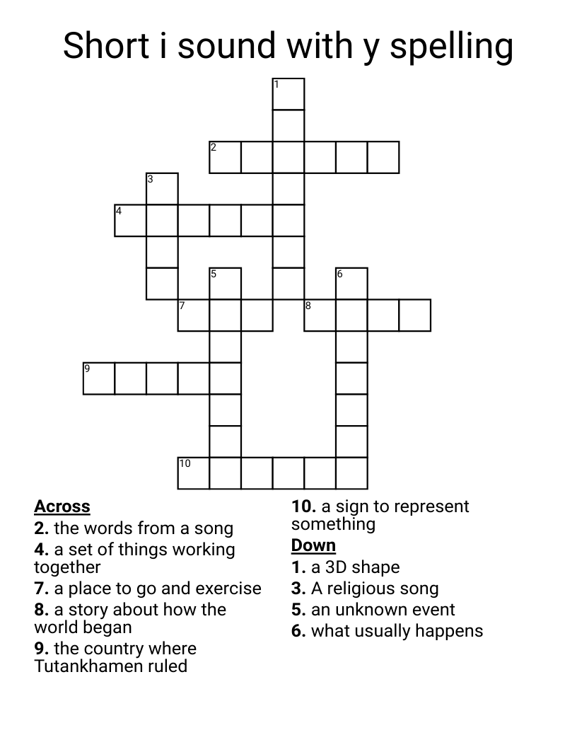 Short i sound with y spelling Crossword