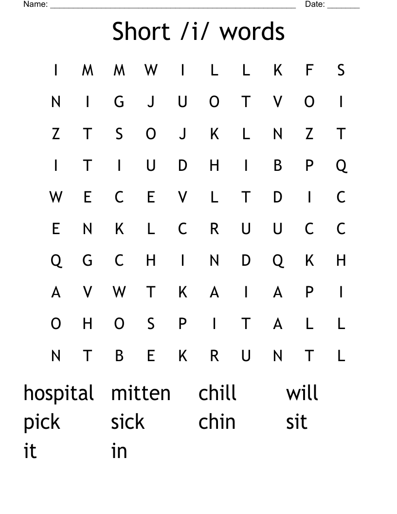 Short /i/ words Word Search
