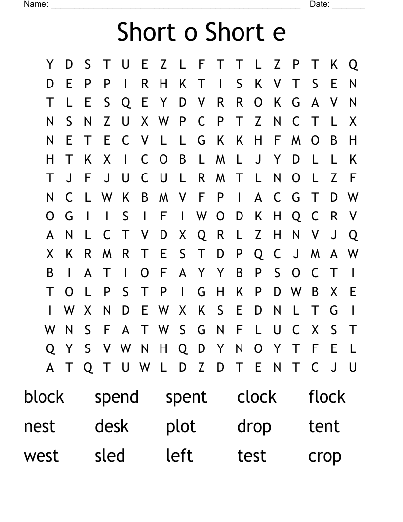 Short o Short e Word Search
