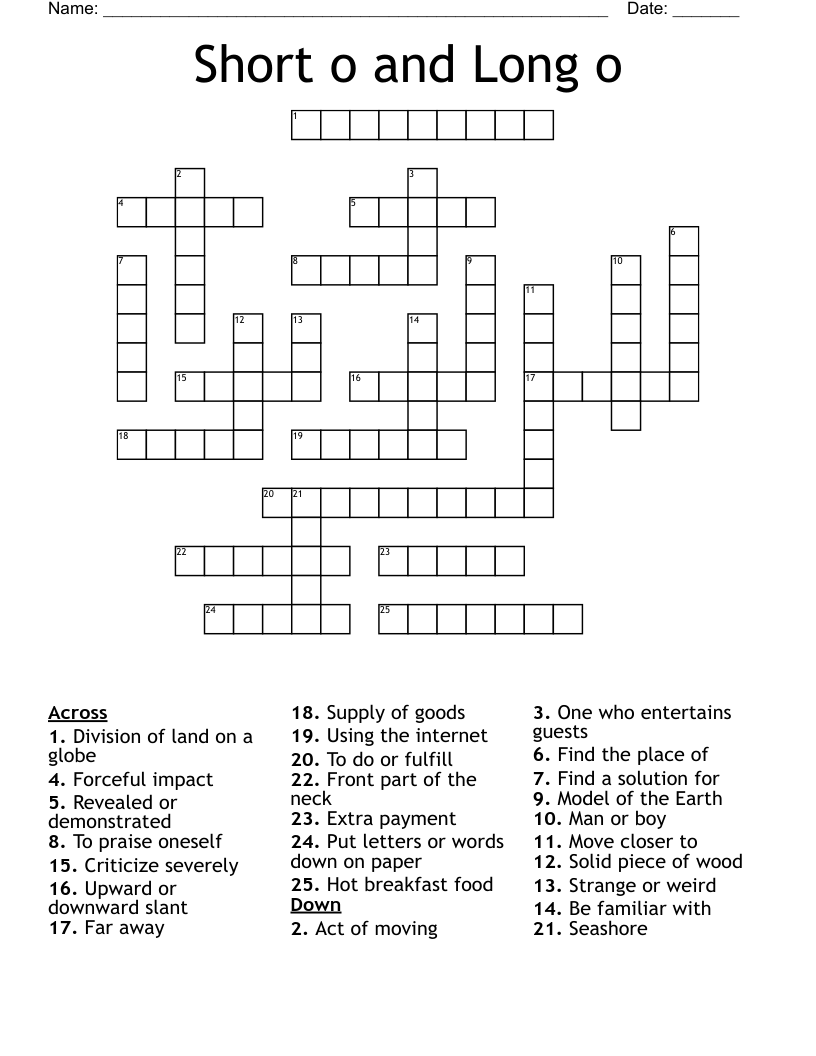 Short o and Long o Crossword