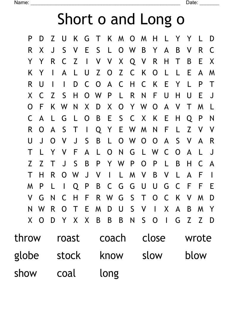 Short o and Long o Word Search