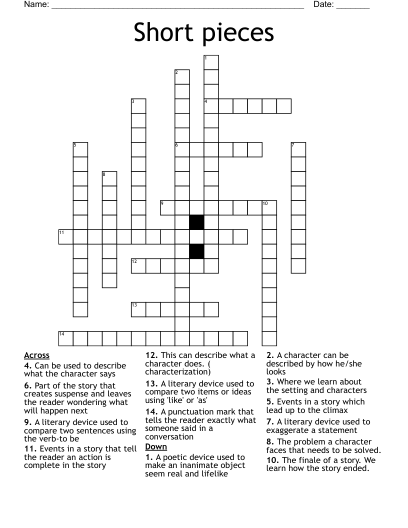 Short pieces Crossword