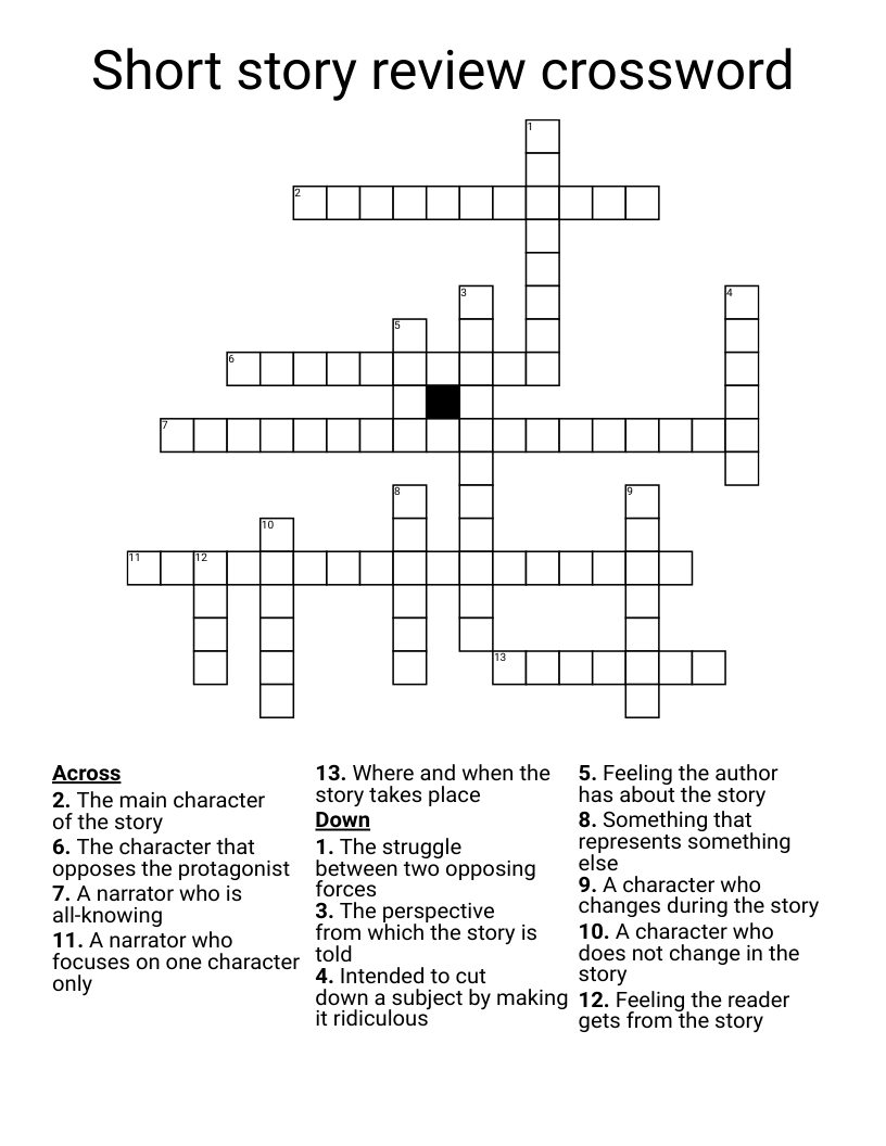 Short story review crossword
