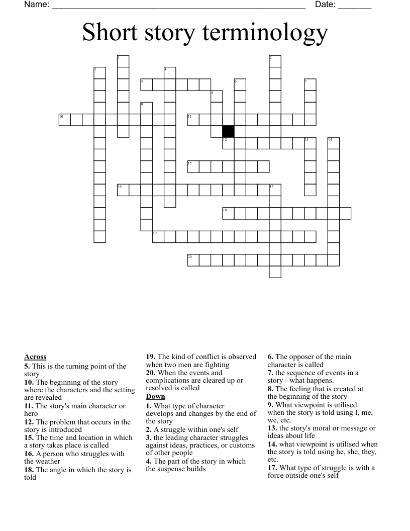 Short story terminology Crossword