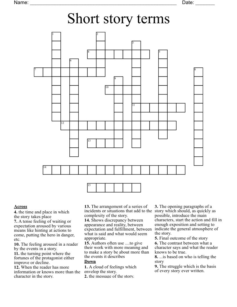 Short story terms  Crossword