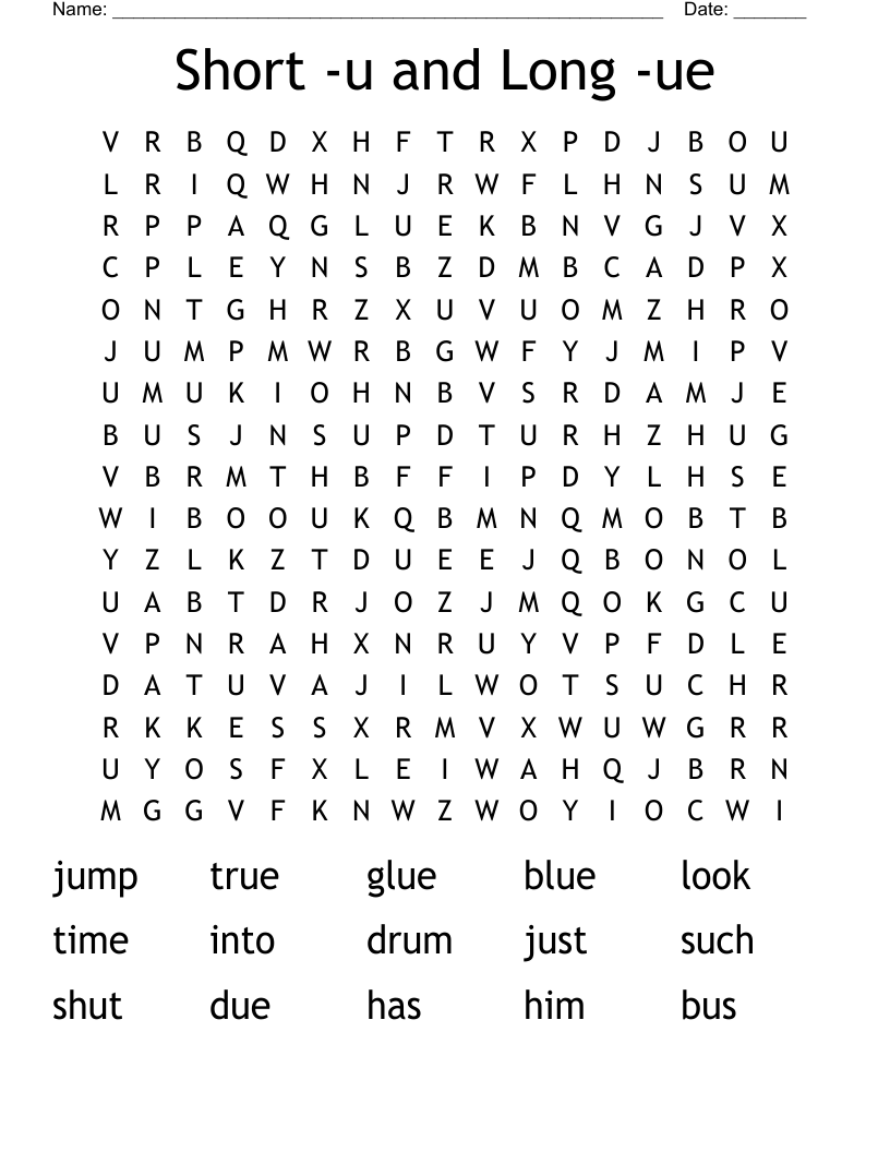 Short -u and Long -ue Word Search