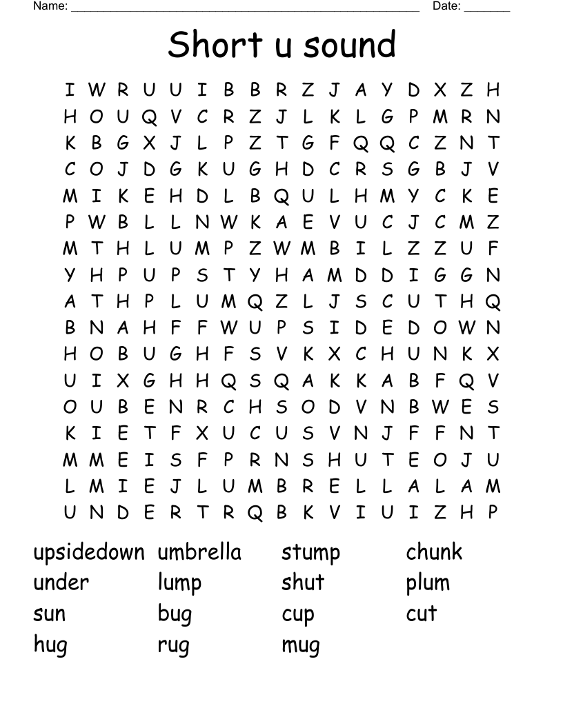 Short u sound Word Search