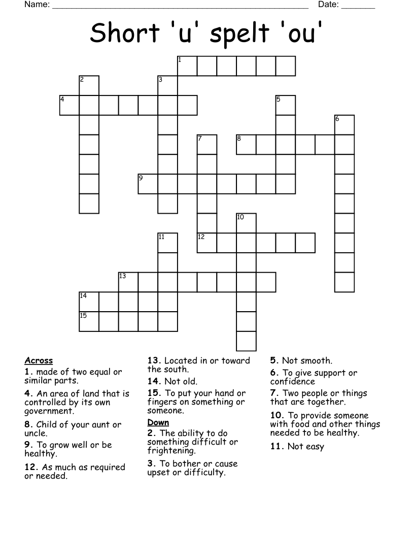 Short 'u' spelt 'ou' Crossword