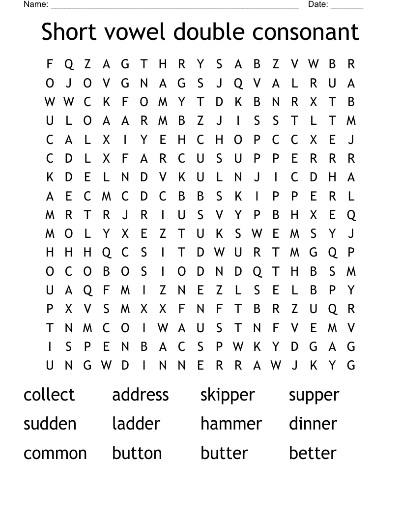Short vowel double consonant Word Search