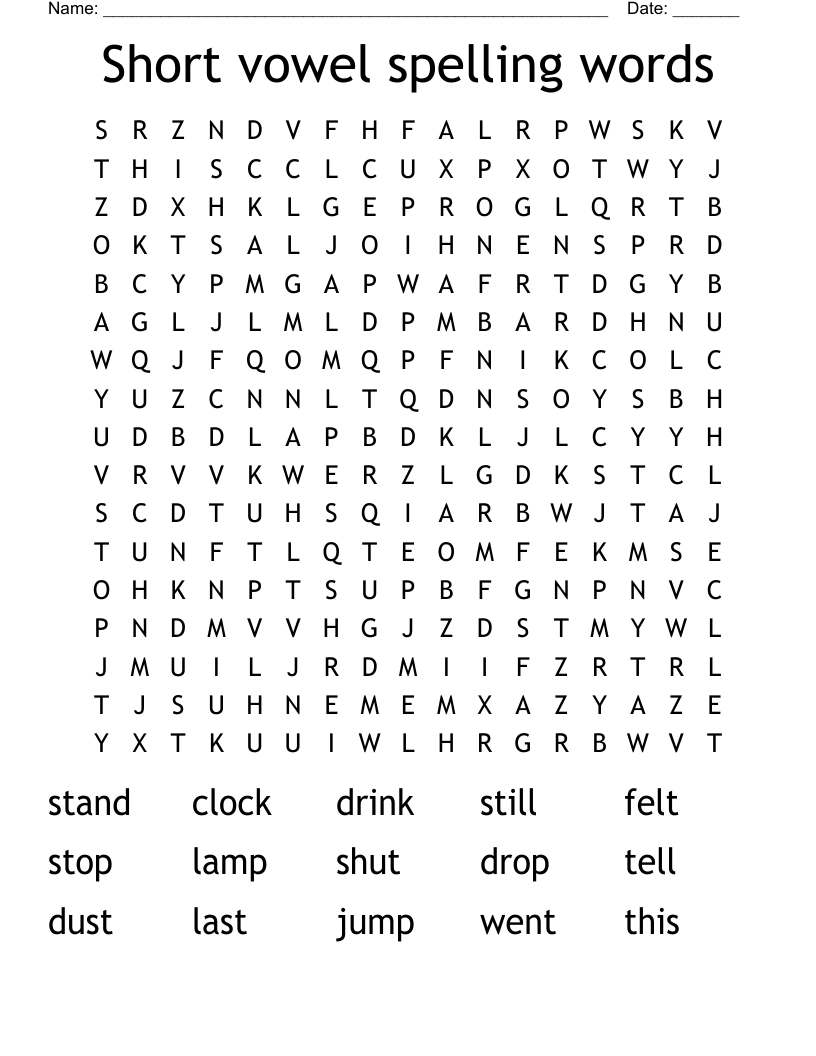 Short vowel spelling words Word Search