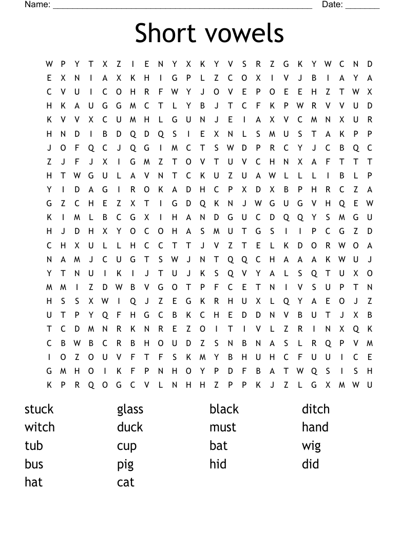 Short vowels Word Search