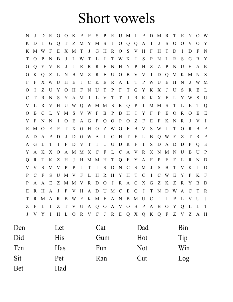 Short vowels  Word Search