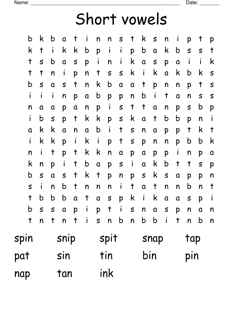 Short vowels  Word Search