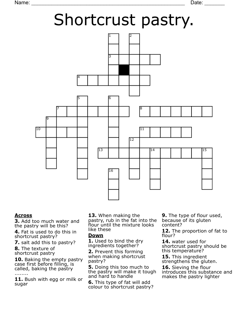 Shortcrust pastry. Crossword