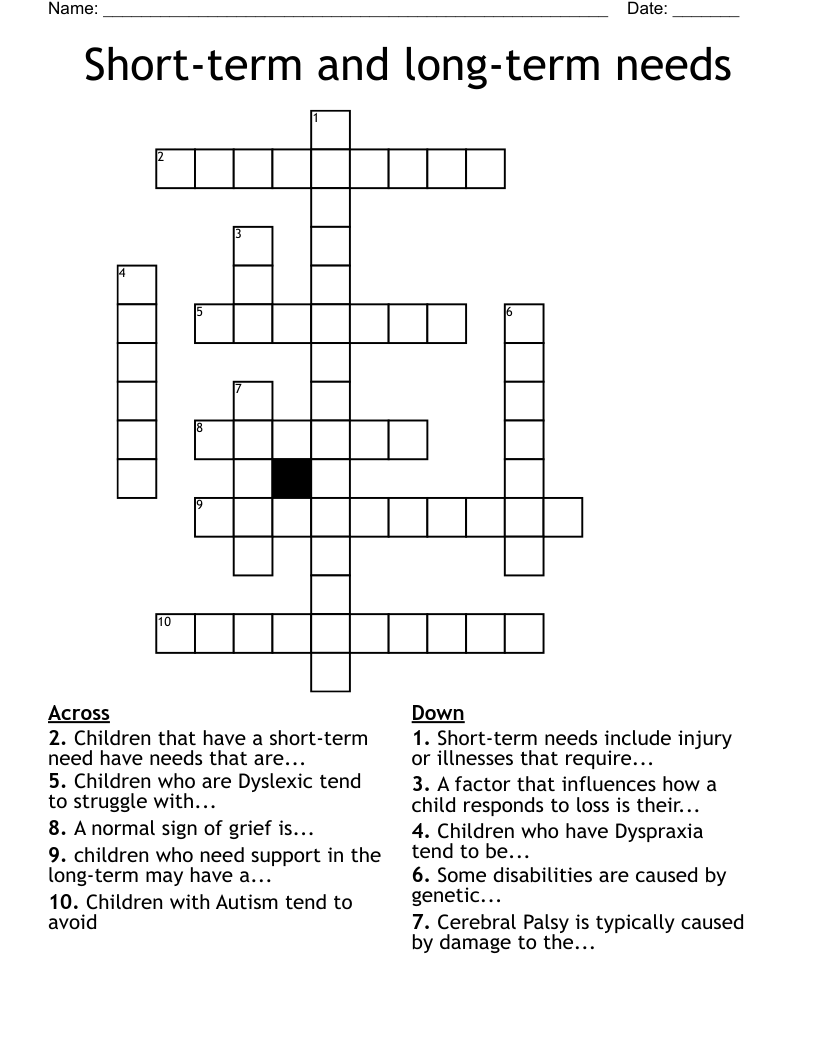 Short-term and long-term needs Crossword