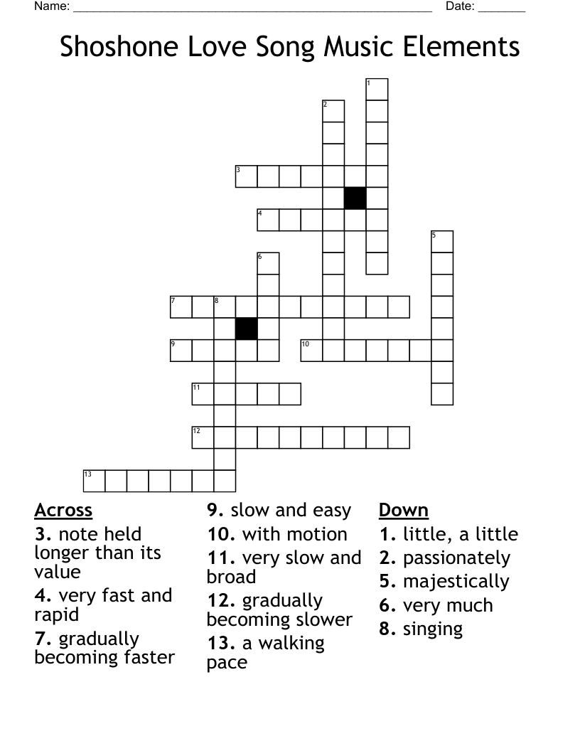 Shoshone Love Song Music Elements Crossword