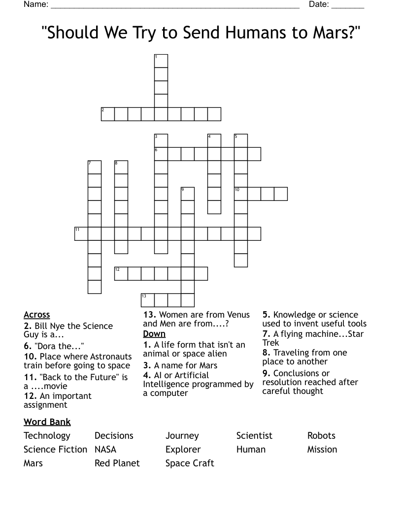"Should We Try to Send Humans to Mars?" Crossword