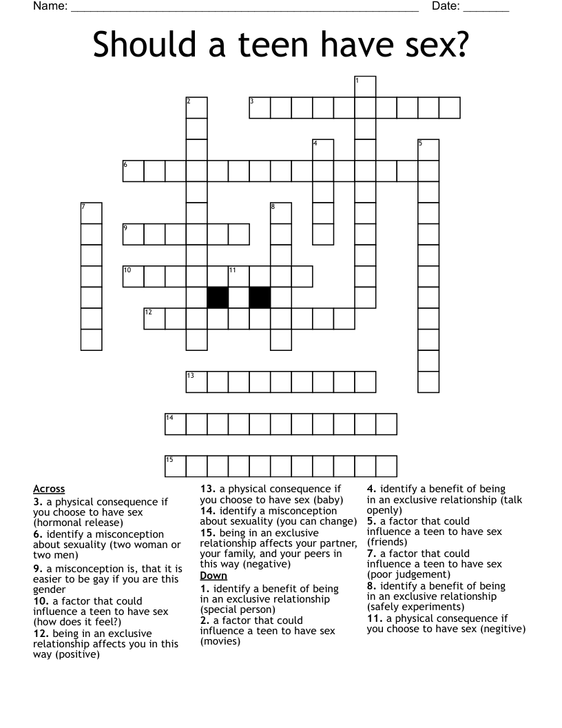 Should a teen have sex? Crossword