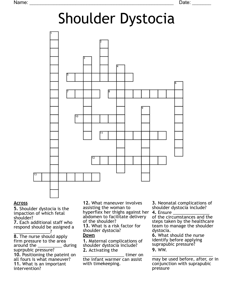 Shoulder Dystocia  Crossword