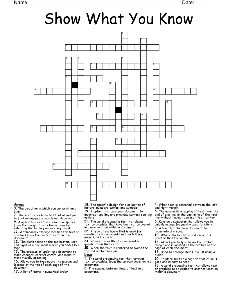 Show What You Know  Crossword