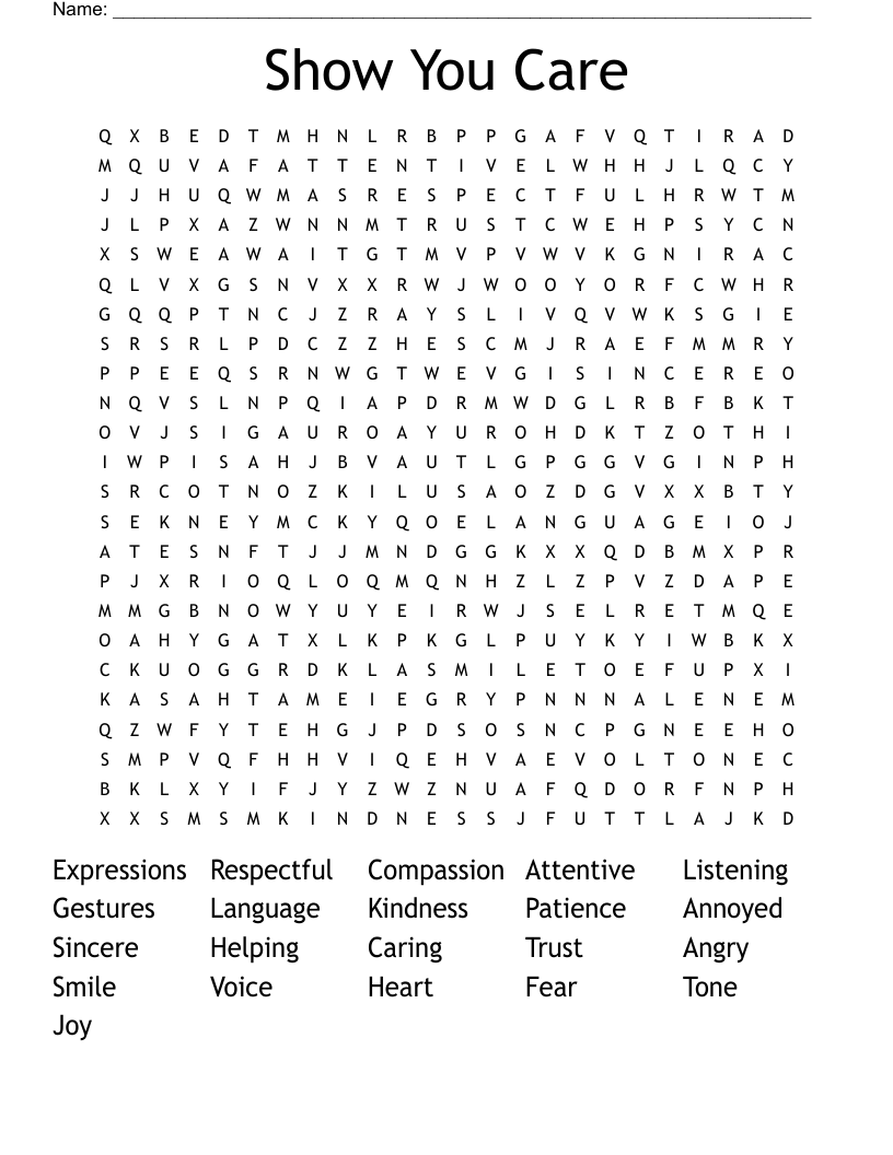 Show You Care Word Search