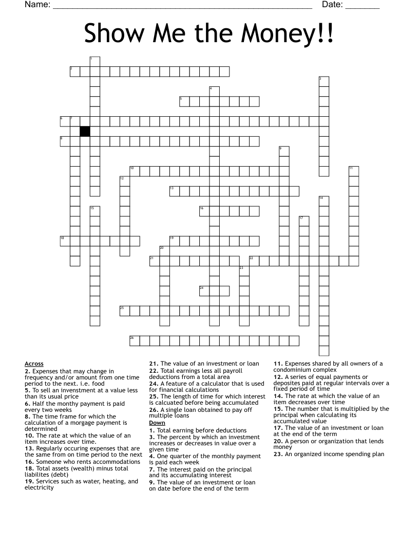 Show  Me the Money!! Crossword