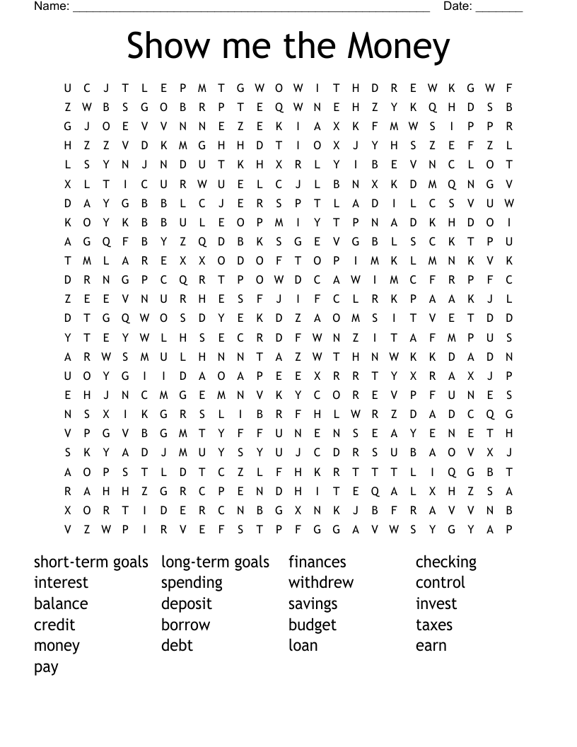 Show me the Money Word Search