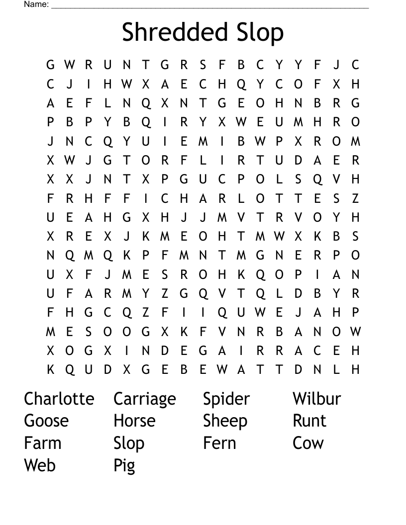 Shredded Slop Word Search
