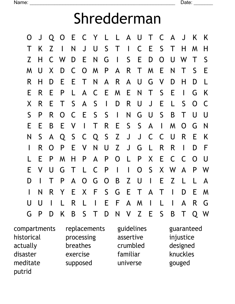 Shredderman Word Search