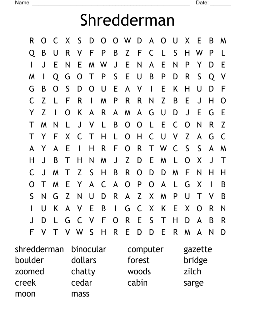 Shredderman Word Search