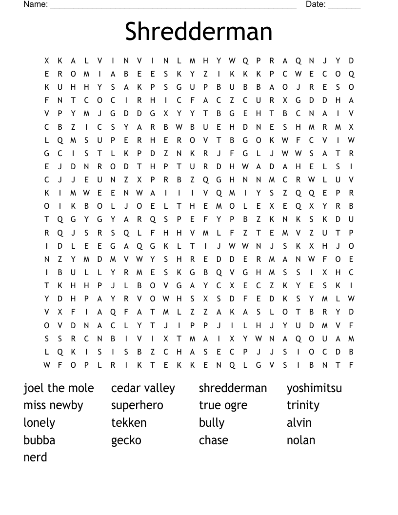 Shredderman Word Search