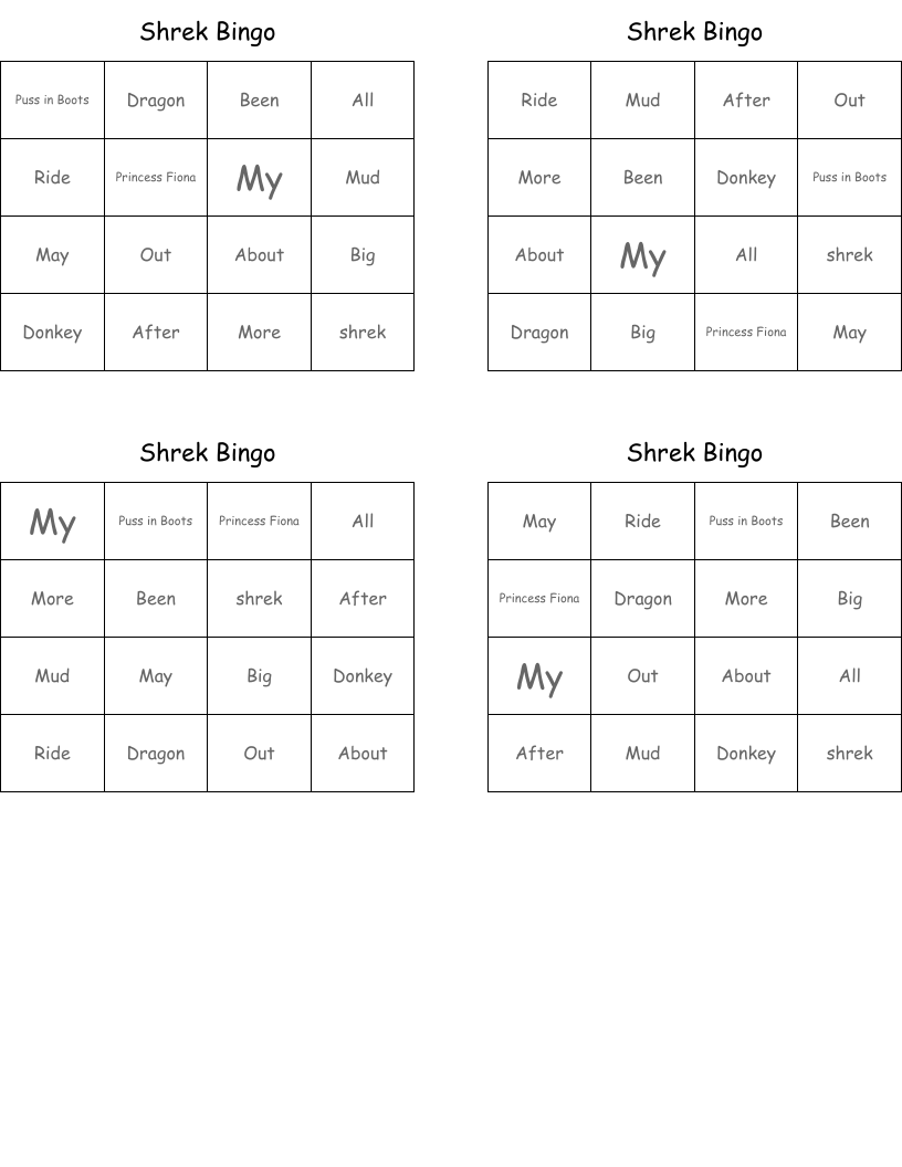 Shrek Bingo