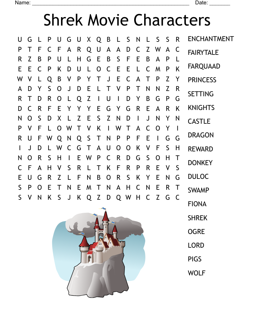 Shrek Movie Characters Word Search