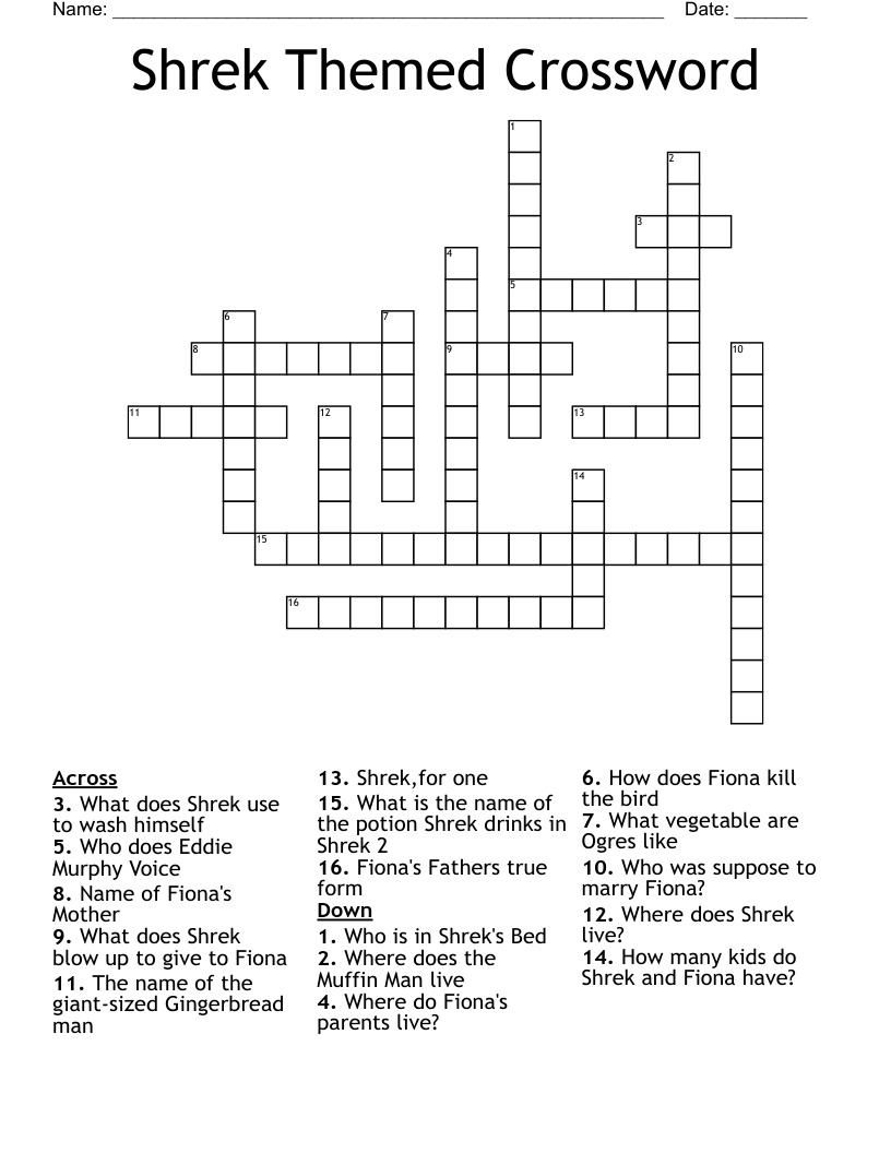 Shrek Themed Crossword