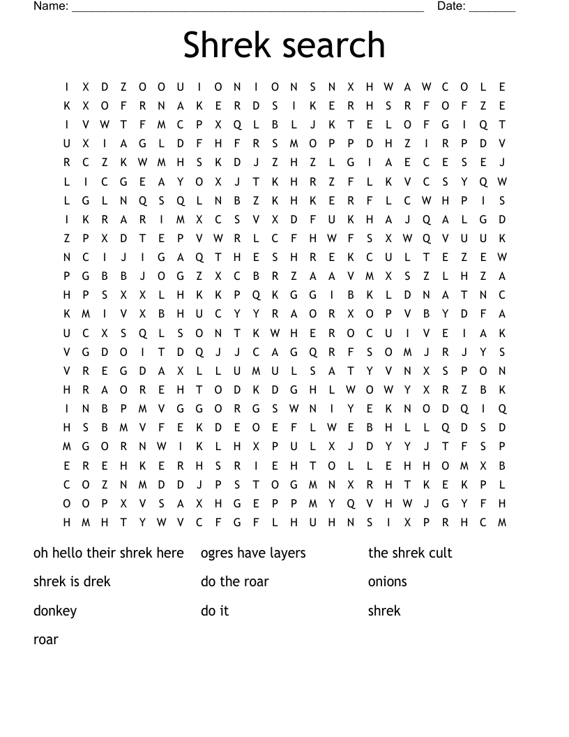 Shrek search Word Search
